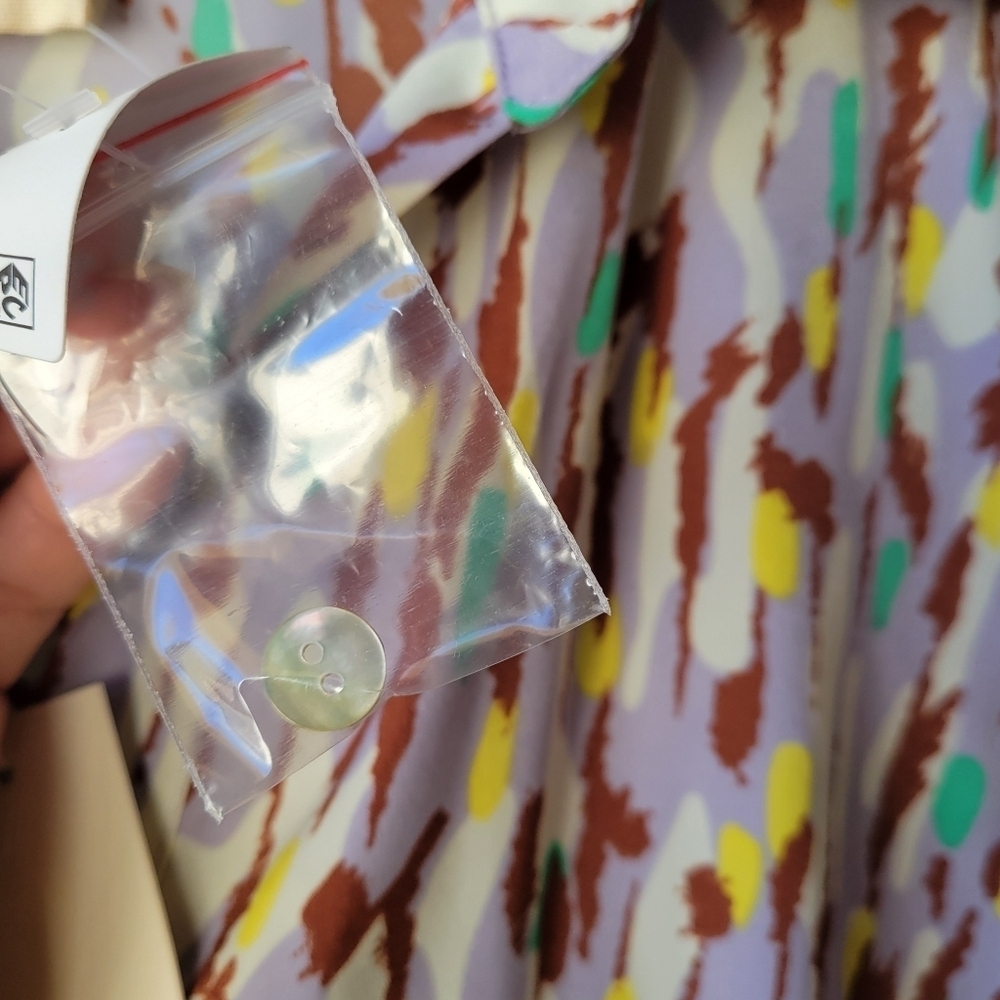 MELLODAY Puff Sleeve Satin Shirtdress Small Maxi Dress Button Down Purple Green - Picture 12 of 14